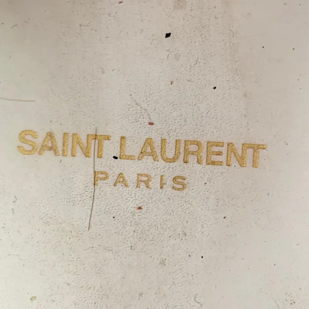 SAINT LAURENT Size 7 White Silver Leather Studded Low Top Sneakers